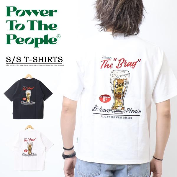 POWER TO THE PEOPLE パワートゥザピープル BEER刺繍 半袖Tシャツ 半T メン...
