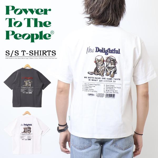 POWER TO THE PEOPLE パワートゥザピープル イヌネコ刺繍 半袖Tシャツ 半T メン...