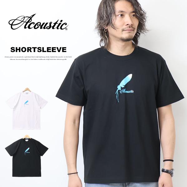 ACOUSTIC アコースティック プリント 半袖Tシャツ フェザー 半T メンズ AC24202