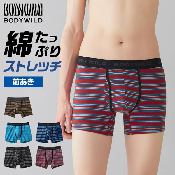 GUNZE グンゼ BODY WILD ボディワイルド ボクサーパンツ ボーダー柄 前あき 綿混 ア...
