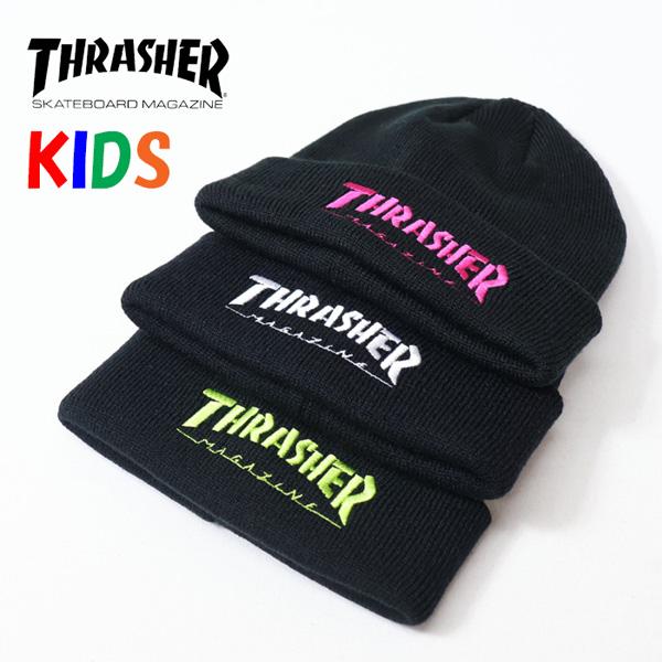 THRASHER スラッシャー キッズサイズ ロゴ刺繍 ニットキャップ 帽子 ジュニア 男の子 女の...