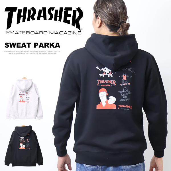 THRASHER スラッシャー マークゴンザレス プリント スウェットパーカー 裏起毛 プルパーカー...