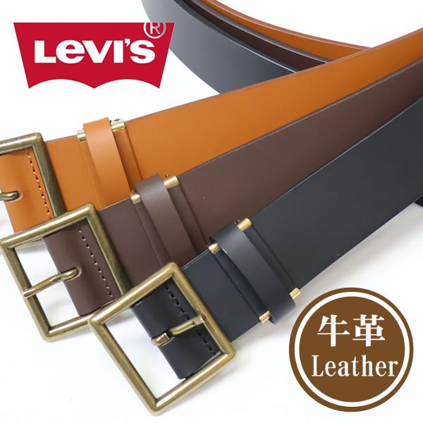Levi's リーバイス ゴールドバックル ギャリソン レザーベルト 本革 メンズ フリーサイズ カ...