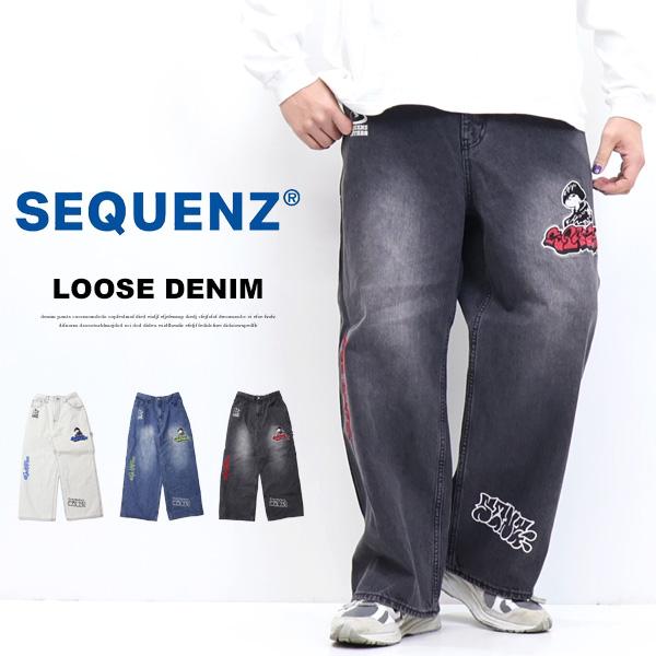 SEQUENZ シークエンズ 刺繍 ワッペン ルーズデニムパンツ ジーンズ メンズ 送料無料 251...
