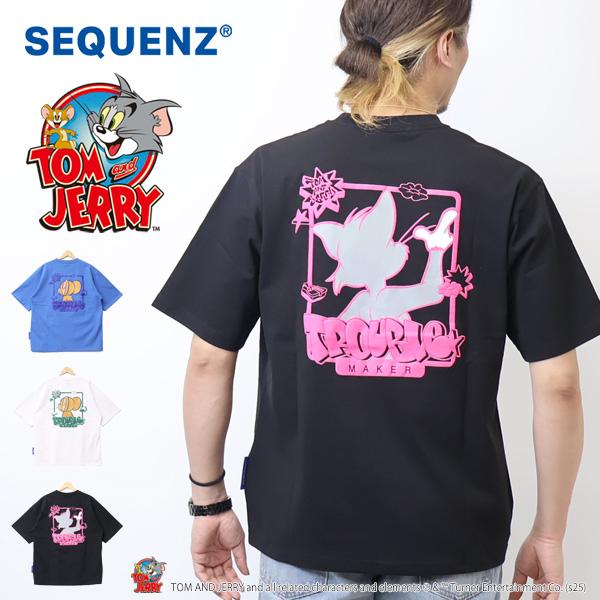 SEQUENZ トムとジェリー バックプリント 半袖Tシャツ ビッグT 半T メンズ ビッグシルエッ...