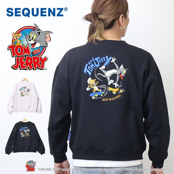 SEQUENZ トムとジェリー スケートボード刺繍 クルーネックスウェット 裏起毛 トレーナー メン...