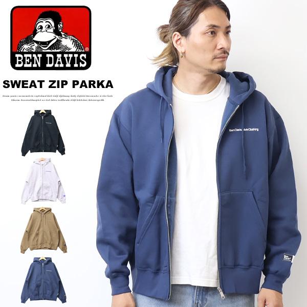 BEN DAVIS ベンデイビス ワンポイント刺繍 スウェットジップパーカー 裏起毛 メンズ ビッグ...