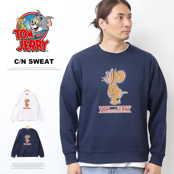 トムとジェリー グラデーションフロッキープリント クルーネックスウェットシャツ トレーナー 裏起毛 ...