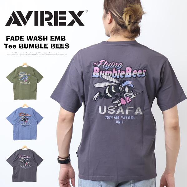 AVIREX アヴィレックス フェイドウォッシュ 刺繍 半袖Tシャツ BUMBLE BEES バンブ...