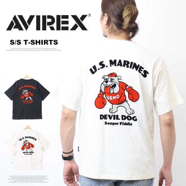 AVIREX アヴィレックス USMC ブルドッグ プリント 半袖Tシャツ メンズ 半T アビレック...