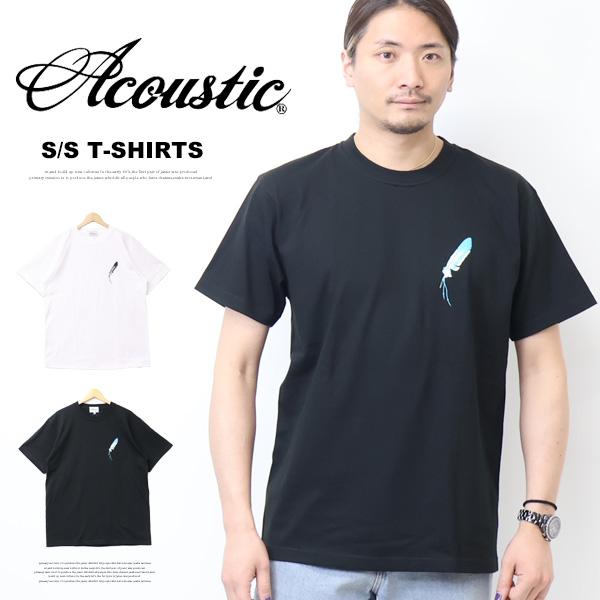 ACOUSTIC アコースティック プリント 半袖Tシャツ フェザー 半T メンズ AC25204