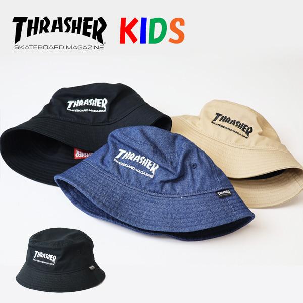 THRASHER スラッシャー キッズサイズ ロゴ刺繍 バケットハット バケハ 帽子 ジュニア 男の...