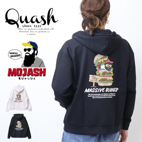 Quash クアッシュ レザー風プリント スウェットジップパーカー 裏毛 フーディ スウェットパーカ...