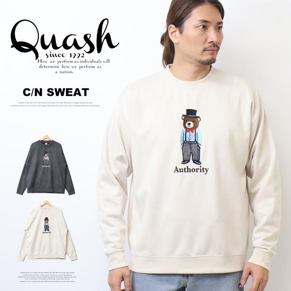 Quash クアッシュ クマ刺繍 ポンチスウェード スウェード調 スウェットシャツ トレーナー メン...