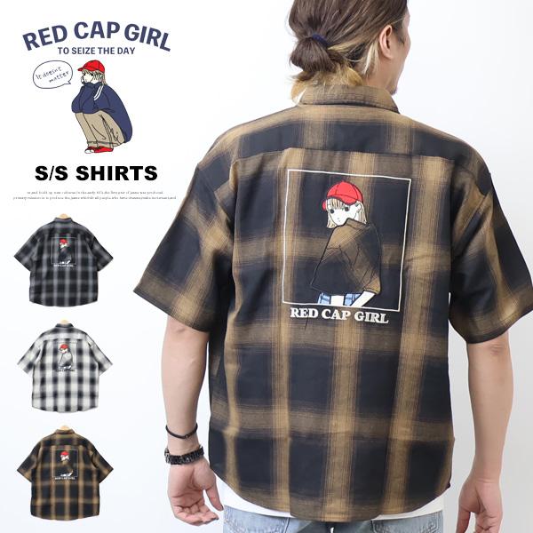 Red Cap Girl レッドキャップガール オンブレチェック バックイラスト 半袖シャツ チェッ...
