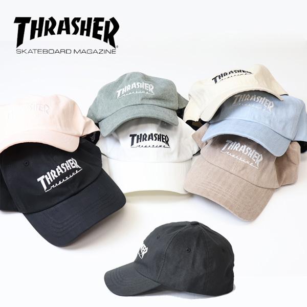 THRASHER スラッシャー ロゴ刺繍 ヘリンボーンコットン ベースボールキャップ 帽子 メンズ ...