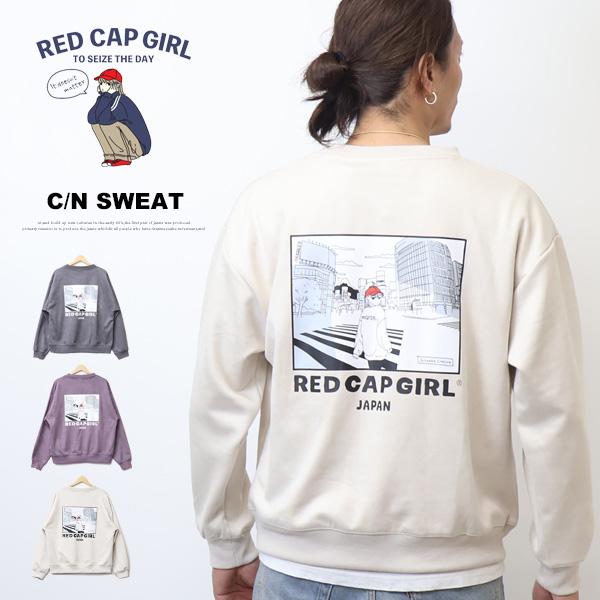 RED CAP GIRLレッドキャップガール カットスウェード バックプリント クルーネックスウェッ...