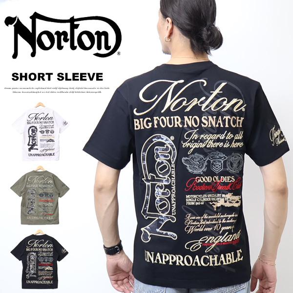 Norton ノートン MAXカモ柄生地ロゴクルーT メンズ 半袖Tシャツ 刺繍 半T 送料無料 2...