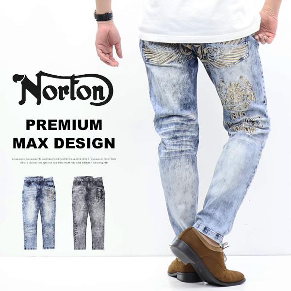 Norton ノートン ストレッチ ケミカル 刺繍MAX デニムパンツ ジーンズ メンズ ボトムス ...