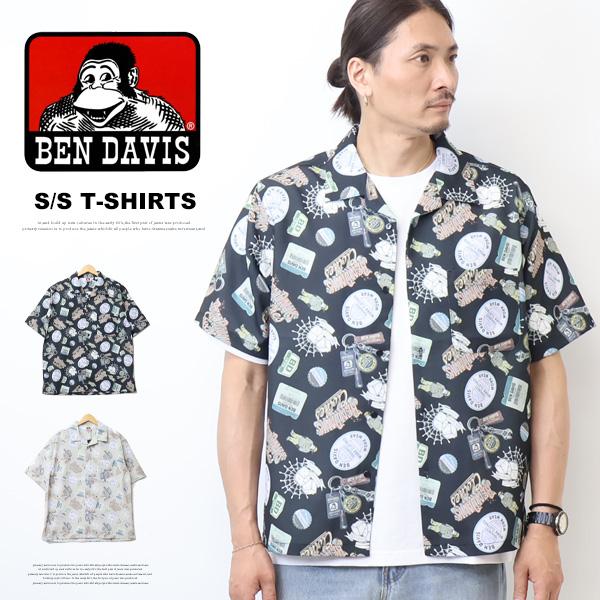 BEN DAVIS ベンデイビス 総柄プリント 半袖シャツ メンズ オープンカラーシャツ 開襟シャツ...