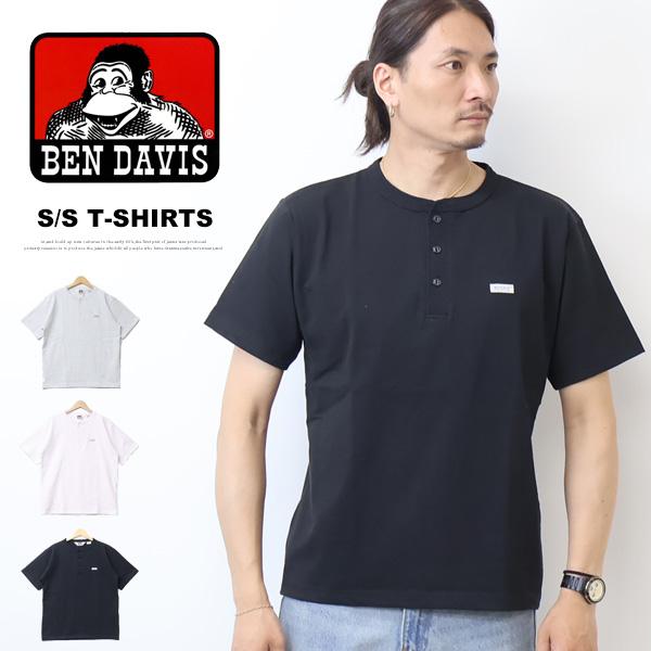 BEN DAVIS ベンデイビス ラベル ヘンリーネック 半袖Tシャツ 半T レギュラーフィット メ...