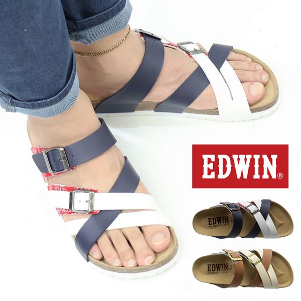 EDWIN エドウィン クロスバンド フットベットサンダル フラットサンダル メンズ カジュアル サ...