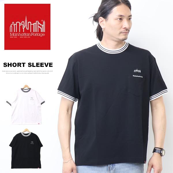 Manhattan Portage マンハッタンポーテージ 鹿の子 リブライン 半袖Tシャツ 半T ...