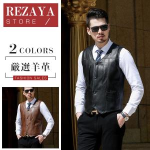 春夏秋冬　本革　ベスト　メンズ　レザーベスト　羊革