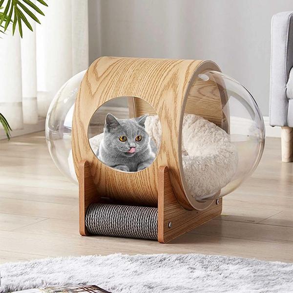 宇宙船 猫ハウス 65*48*42cm ペット用ベッド ドーム状 床置き対応 キャットハウス 家具 ...