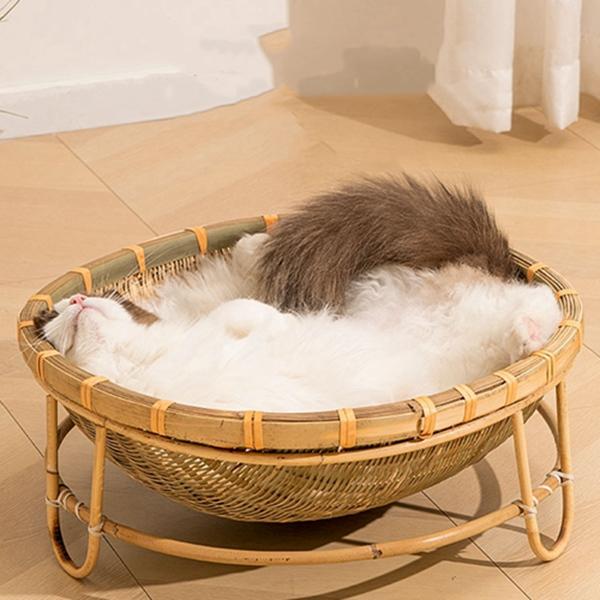 猫ベッド 竹編み ペットベッド 猫用ハウス 手編み 天然素材 可愛い 夏用 通気性 ひんやり 耐噛み...