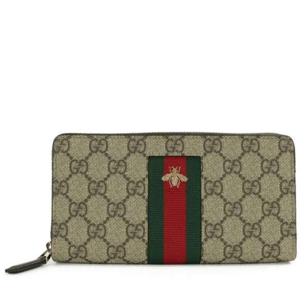 未使用★グッチ GGスプリーム・蜂 Bee ウェビング ラウンドファスナー長財布/408831/ベー...