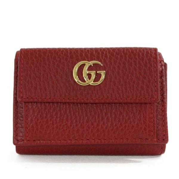 美品・18AW グッチ GGマーモント・レザーウォレット 3つ折り財布/523277/レッド/ゴール...