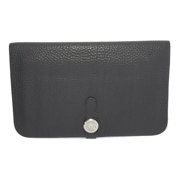 HERMES エルメス ドゴンGM・ロゴ金具 レザー シルバー金具 ウォレット バッグ 長財布/ブラ...