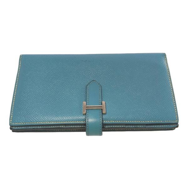 HERMES エルメス ベアンスフレ・ヴォーエプソン シルバー金具 長財布/ブルージーン/折り畳み財...