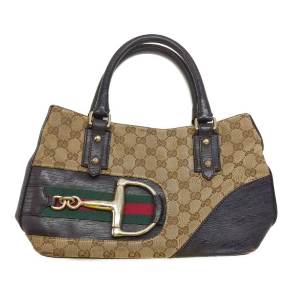 (年末セール) GUCCI グッチ GGキャンバス ホースビット レザー ハンドバッグ ミニバッグ/...