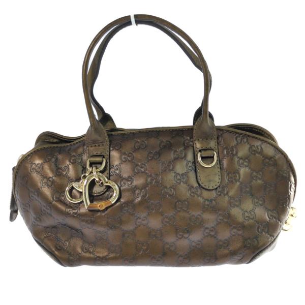 GUCCI グッチ GGシグネチャー・シマ ショルダーベルト ハートバンブー ハンドバッグ/ブラウン...