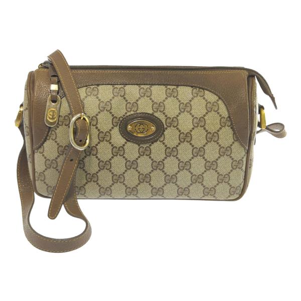 GUCCI グッチ GGプラス・オールドグッチ・PVC レザー ショルダーバッグ/ベージュ×ブラウン...
