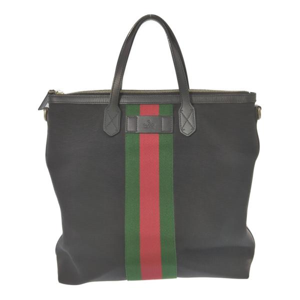 GUCCI グッチ シェリーライン・キャンバス レザー トートバッグ/619751/ブラック/ハンド...
