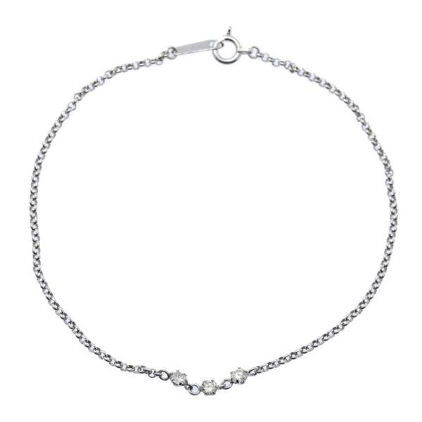 0.21ct/3粒 シンプル ダイヤモンド ブレスレット/K18WG/750-1.6g/ホワイトゴー...