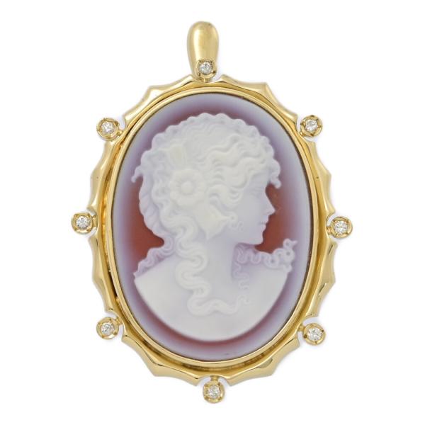 0.13ct シェルカメオ 作家 瑪瑙 アゲート 女性モチーフ ストーン ブローチ ペンダントトップ...