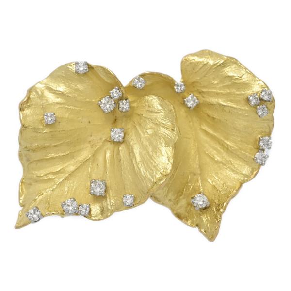 FD:0.59ct/岩倉康二 リーフモチーフ ダイヤモンド ブローチ ピンタック ペンダントトップ/...