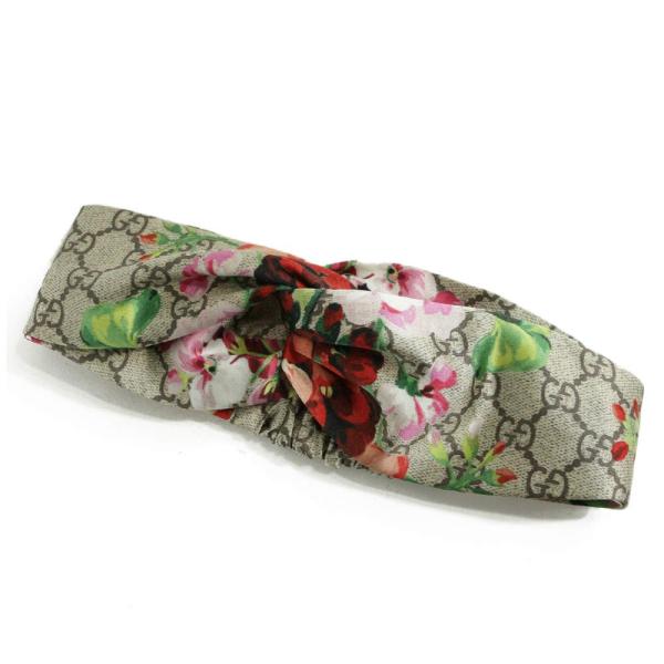 18AW 美品・グッチ ブルームスプリント ヘアバンド 帽子/411111/ベージュ×ピンク×レッド...