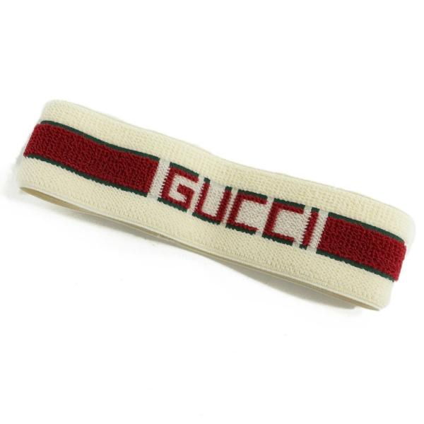 18AW 美品・グッチ ストライプ エラスティック ヘアバンド帽子/499681/アイボリー×レッド...