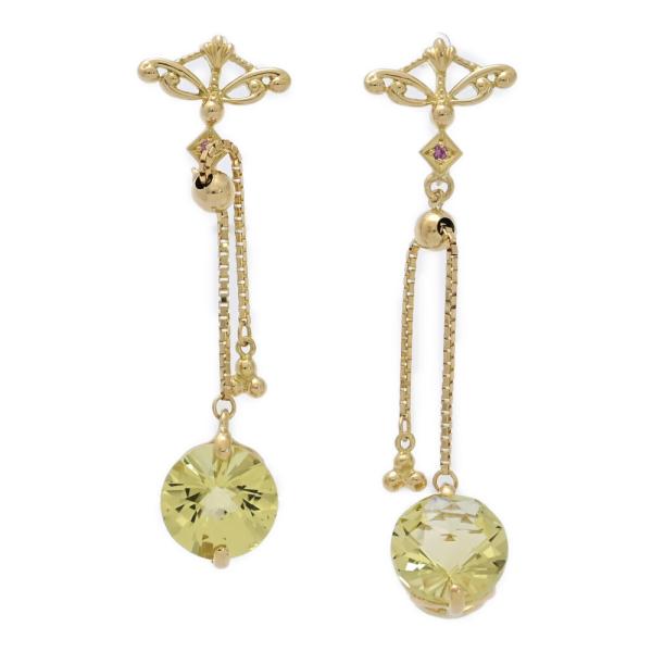 美品 1点モノ 大粒 ペリドット チェーン スウィング ピアス K18YG/750-3.7g イエロ...