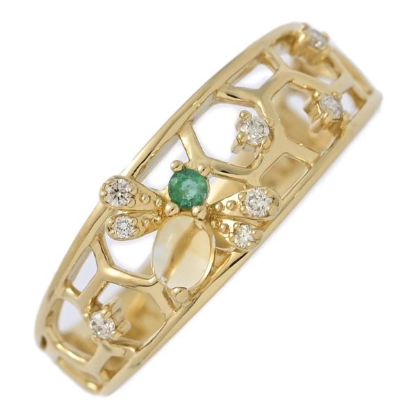 美品 1点モノ 0.08ct ビーモチーフ 蜂 ダイヤモンド マルチストーン リング 指輪 K18Y...