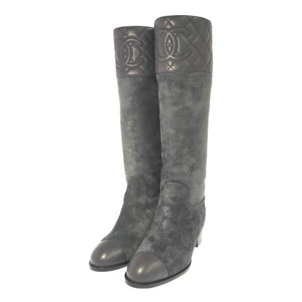 CHANEL シャネル ココマーク キルティング スウェードレザー ロングブーツ 靴/G45201/...
