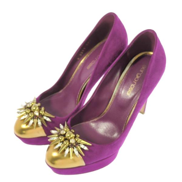 (ラスト1点) sergio rossi セルジオロッシ ビジュー フラワーモチーフ スエード・パン...