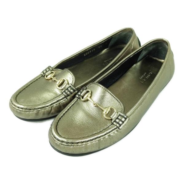 GUCCI グッチ ホースビット メタリック レザー ローファー 靴/200918/35/シルバー/...
