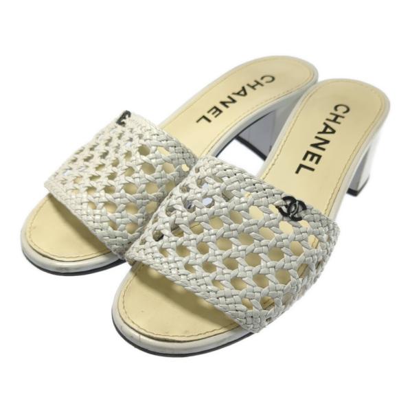 CHANEL シャネル ココマーク・マクラメ編み サンダル 裏張り 靴/37/ホワイト /b2602...