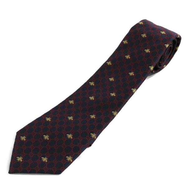 未使用★18AW グッチ GGビー(ハチ)・シルクタイネクタイ/545078/レッド×ネイビー×イエ...